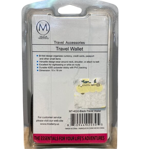 MoDA Travel Wallet Black Durable Adjustable Strap Versatile Bi-Fold Design - Picture 3 of 6